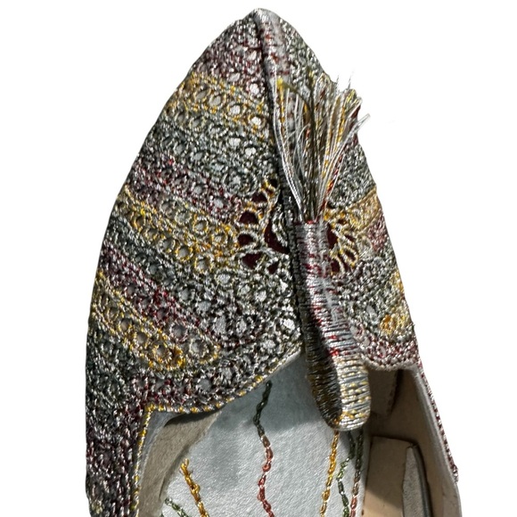 Women's Silver Wedding Bridal Khussa Indian Wedding Jutti Punjabi Flats - Picture 5 of 8